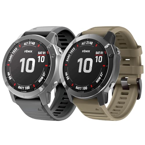 Image of ANCOOL Compatible with Fenix 6X /7X Band 26mm Quickfit Soft Silicone Watch Band Replacement for Fenix 5X /Fenix 8 51mm /Fenix 5X Plus /Fenix 3 /Fenix 6X Pro /Descent Descent MK2i Smartwatches (Black+Brown)