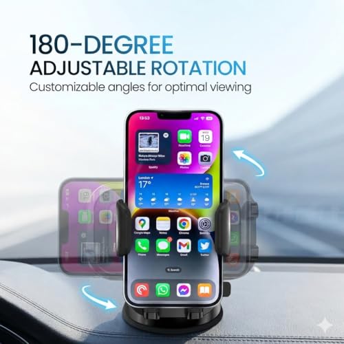 Image of MountPro k7 Car Phone Holder for Dashboard & Windshield,Strong Suction Cup Mount with 360 Rotation,Shockproof Build Mobile Stand for Car,Universal Adjustable Cradle for All Smartphones, Black