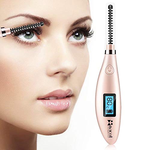 Heated Eyelash Curler,【2020 Upgraded】Ceramic Electric Eyelash Curler, USB Rechargeable Lash Curler with 3 Temperature Gears and LCD Display for Women Eyelashes Natural Curling (Pink)