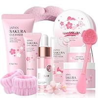 Sakura Skin Care Set Teenager Mädchen Geschenke - Skincare Set 10 Stück - Hautpflege Beauty set Mädchen - Anti Aging & Nährend Gesichtspflege Damen Set - Mit Cleanser,Serum,Creme,Schlammmaske