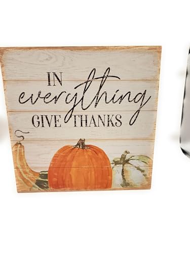 NB in Everything Give Thanks Tabletop or Wall Hanging Decor Fall Autumn Thankfulness Pumpkins 7x7x2 in