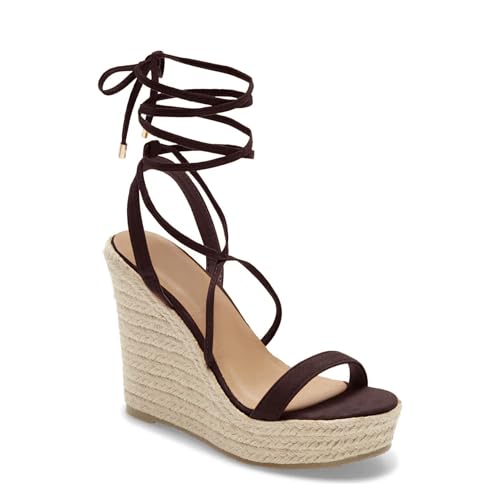 Image of Coutgo Women's Espadrille Wedges Lace Up Platform Ankle Cross Strap Slingback Summer Dress Sandals