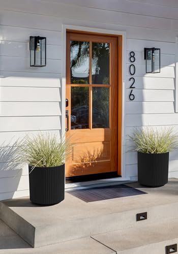 Image of Veradek Round Demi Planter Pots for Indoor /Outdoor Garden Use, Made from Plastic-Concrete Mix with Drainage Holes, Perfect for Small to Large Succulent Plants, Flowers, Modern Interior Plants