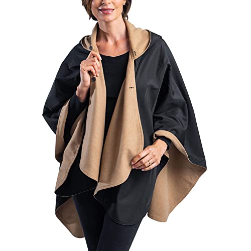 WarmCaper Rainproof Rain Poncho for Women - Ultrasoft Reversible Fashion Colors Rain Rolls Right Off! (Warm Camel/Black)4