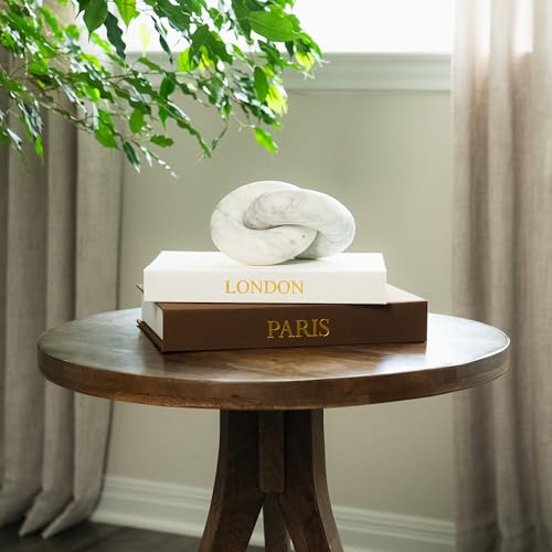 Image of Decorative Books with Storage (Dark Brown /Beige) - Set of 2 Faux Linen Book Boxes with Gold Stamped Covers - Enhance Your Coffee Table, Bookshelf - Hidden Storage for Photos, Keepsakes, and Jewelry