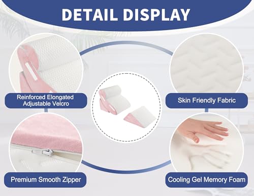 WSOFRLAC 4PC Geriatric Wedge Pillow System - Elderly Bed Wedges for Sitting/Sleeping, Post Surgery Body Positioner with Non-Slip Base (Ideal for Seniors & Pregnancy), White Pink - Image 5