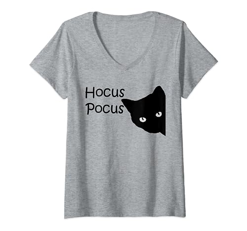 T-shirt Halloween Hocus Pocus Cat Ghost Witch Tee Maglietta con Collo a V
