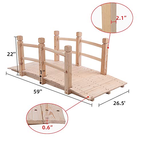 Volowoo Garden Bridge,Wooden Arc Bridge With Rails For Garden,Classic Decoration For Landscaping,Backyard Creek Pond Or Farm (59.06 X 26.38 X 22.05)‘’ thumb #1