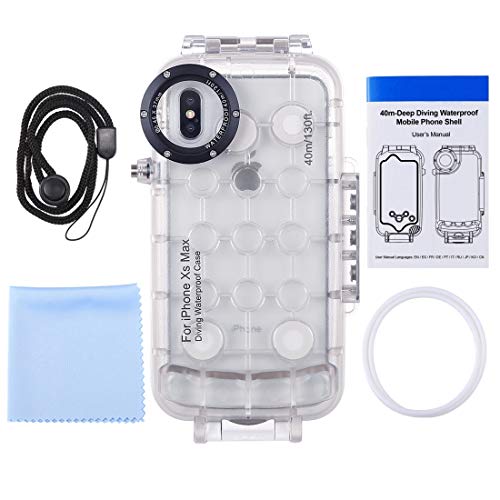 HAWEEL for iPhone Xs Max Underwater Housing Professional [40m/130ft] Diving Case for Diving Surfing Swimming Snorkeling Photo Video with Lanyard (iPhone Xs Max, Transparent) - Thumbnail 2