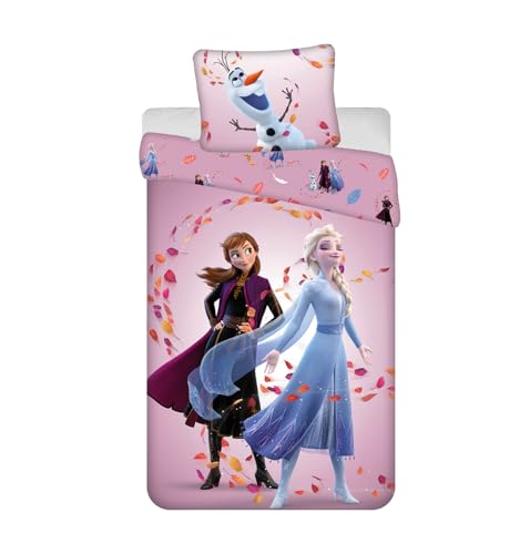 Jerry Fabrics Parure de lit enfant Reine des Neiges Anna Elsa - Housse de couette 140 x 200 cm + taie d'oreiller 50 x 70 cm - 100 % coton - Violet