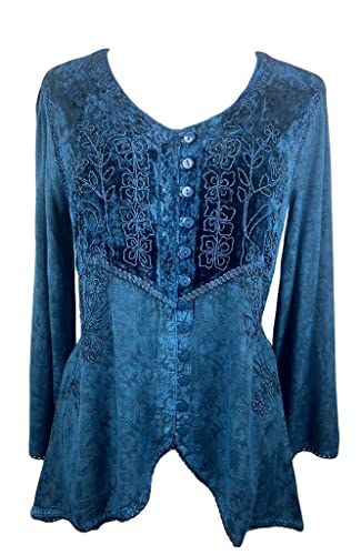 601 B Womens Bohemian Velvet Tunic Top Blouse (Blue, Xl/1X) #TOP1