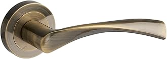 Marvel Lever on Rose Door Handle - Contemporary Design - Antique Brass - 1 Pair - Fixings Included - Interior Use