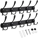 JPGhaha Percheros de Pared para Ropa Negros Juego de 2 Perchero con 5 Ganchos de Alta Resistencia con Tornillos y Tubos de Expansión 41 x 13 mm para Ropa Sombreros Toallas