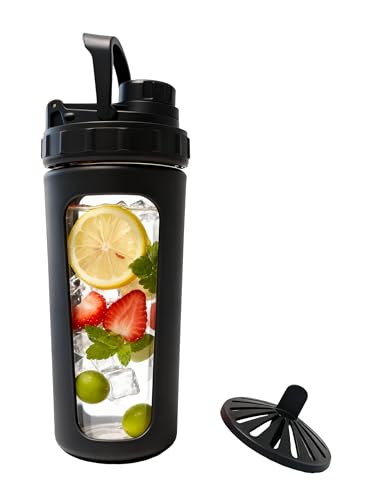 Glass Shaker Cup Odorless BPA Free– Glass Shaker Bottle for Protein 26oz Durable Borosilicate Glass, Leak-Proof & BPA-Free – Ideal for Creamy Protein Shakes, Smoothies & Workout Drinks (Black)