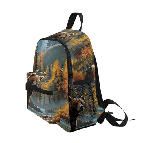 GAIGEO Landscape Brown Bear Backpack for Kids Backpack for Kindergarten Boys with Front Pocket, Safety Whistle for Ages 3-83