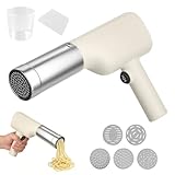 LOMUG Vermicelles Presse, Nudelmaschine Elektrische Handheld, Tragbare Wiederaufladbare Pastamaschine mit 5 Pressformen, Pasta Maker Kabellos für Reisen Picknick Familie Hausgemachte Spaghetti