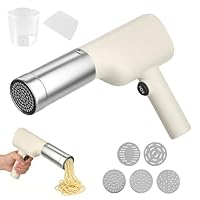 LOMUG Vermicelles Presse, Nudelmaschine Elektrische Handheld, Tragbare Wiederaufladbare Pastamaschine mit 5 Pressformen, Pasta Maker Kabellos für Reisen Picknick Familie Hausgemachte Spaghetti