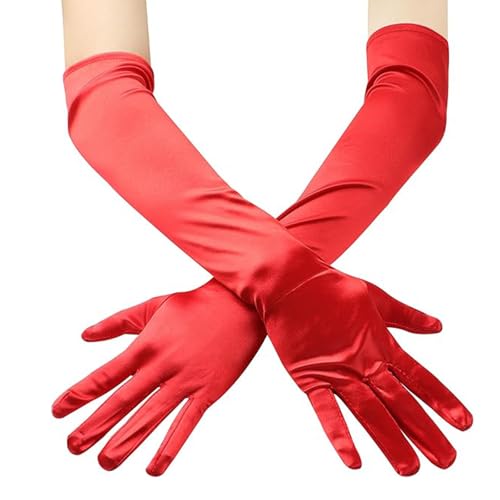 TENGWA 2 Paires Gants Longs Femme Rouge Gants Longs en Satin Élégant 55 cm Audrey Hepburn Accessoire Annee 20 Fête Opéra Carnaval Mariage Mariée Jeu de...