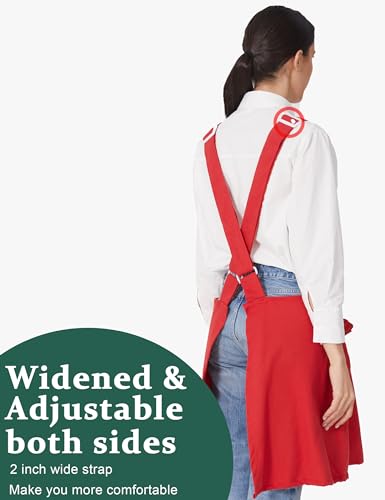 Image of Cozy Adjustable Cross Back Aprons for Women with Pockets Cotton Linen Cooking Kitchen Baking