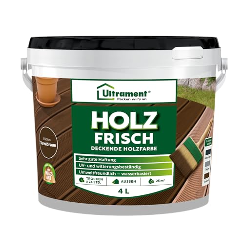 Ultrament Holz Frisch - Deckende Holzfarbe, Bodenfarbe Holz für Aussen, 4 Liter (Terrabraun)