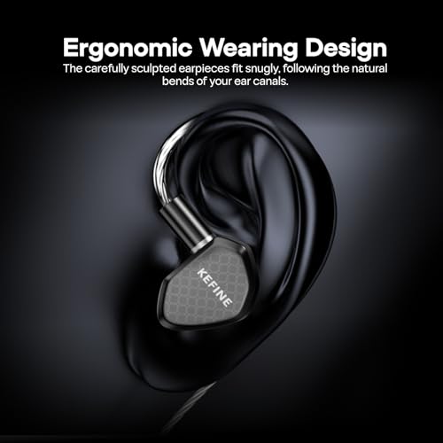 Image of Linsoul Kefine Klean in Ear Monitor,10mm DLC Diaphragm Dynamic Driver HiFi Earphones,Wired Gaming Earbuds,Replaceable Nozzles,Detachable Silver-Plated Cable for Audiophile (No Mic 3.5mm, Black)