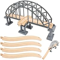 9 Pcs Wooden Train Suspension Bridges Train Bridge Model Tracks Grey Crossing Track Bridge Wooden Train Ascending Tracks for Tracks Accessories Train Scene Layout Props