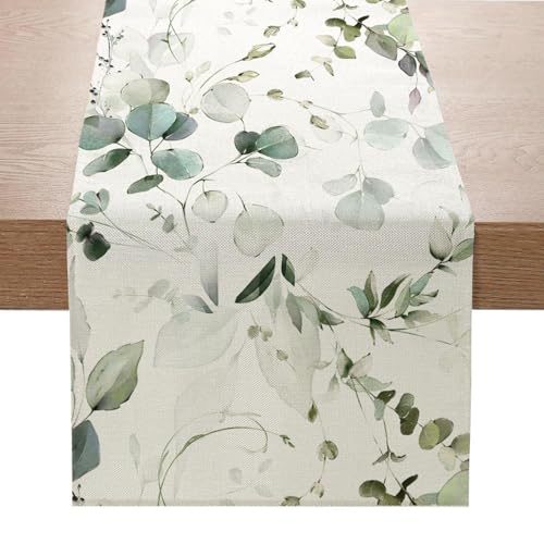 QFEHTHSK Camino De Mesa con Estampado De Plantas Verdes, Decoración De Mesa, Decoración del Hogar, Mantel De Lino, Accesorios De Mesa, 1 Unidad