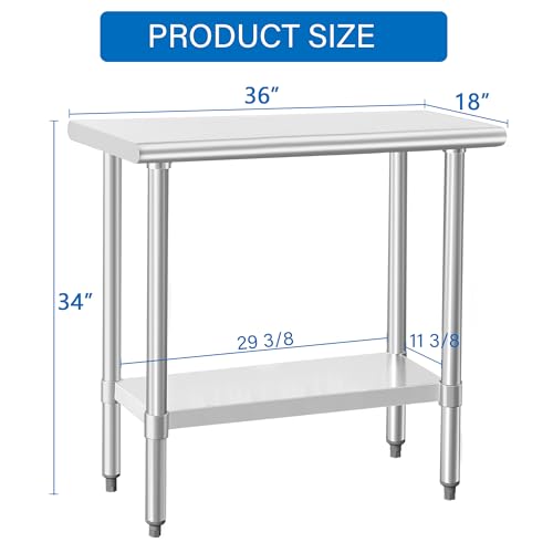Image of HARDURA Stainless Steel Work Table Commercial 18x36 Inches Kitchen Prep Table and Heavy Duty Commercial Workbench NSF 430 with Undershelf and Galvanized Legs