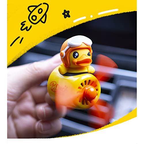 Image of Car fragrance diffuser pilot car air outlet cartoon rotating fan leaf perfume cute shape freshener with 2 fragrances (yellow duck),1.0 Count,(MY-391)