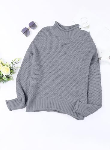 Image of Dokotoo Womens 2026 Winter Fall Solid Turtleneck High Neck Balloon Long Sleeve Sweaters Pullover Outerwear