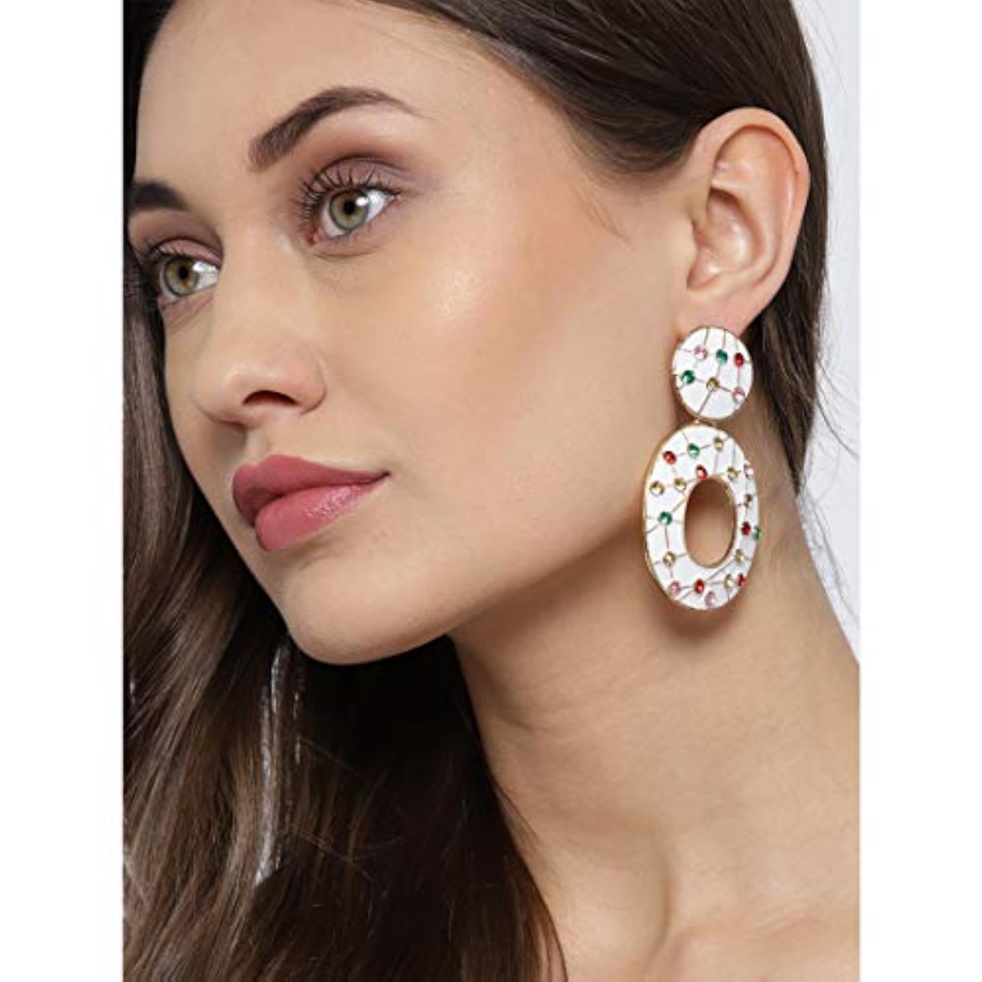 Enamelled Oval CZ Statement Drop Earrings