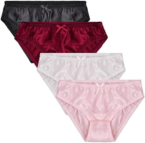 Satin Bikini Panties, 100% Silk Panties for Women (4-Pack) Muilticolor XX-Large