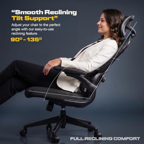Image of DROGO Vesby Ergonomic Office Chair for Work with Dual Adaptive Lumbar Support | Breathable Mesh Computer Chair with 3D Headrest,3D Padded Armrest | Gaming Chair with 135 Recline, 1-Yr Warranty(Black)