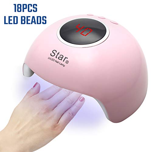 UV LED Gel Nagellampe 18 LED Perlen Nageltrockner 36W Aushärtungslicht Smart Auto-Sensing mit 3 Timer Einstellung 30s 60s 90s für den Heim- und Salongebrauch (Pink)