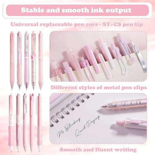 MOTIBACK 10 Stück Kugelschreiber Set in Rosa mit 0,5 mm Spitze, inklusive pinkem Federmäppchen, schnelltrocknende schwarze Tinte für Büro, Schule und Kinder