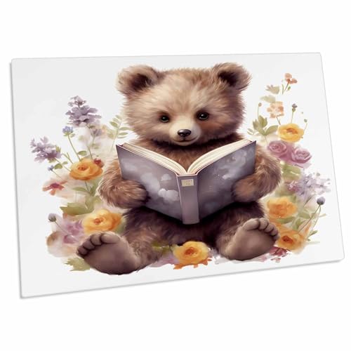 Alfombrilla para escritorio con diseño oso leyendo libro 23x16 pulg miniatura 1
