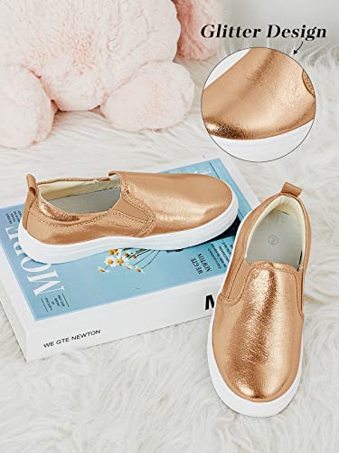 Eileency Boys Girls Glitter Shoes Kids Slip On Casual Waterproof Canvas Sneakers Gold #TOP1