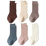 EPEIUS Baby Knee High Socks Newborn Baby Girls Socks Cotton Knee Socks Ruffled Socks Tube Uniform Stockings 0-6 Months (Pack of 6) Size XS