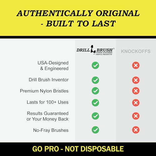 Drillbrush 4 Piece Cleaning Tool Attachment Kit For Scrubbing/Cleaning Tile, Grout, Shower, Bathtub, And All Other General Purpose Scrubbing (All Purpose Medium-Yellow)