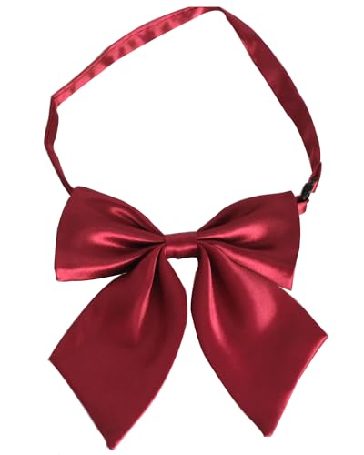 Rubellen Women's Solid Color Bow Tie Adjustable Ribbon School Student Sailor Suit Bowknot (Wine Red)