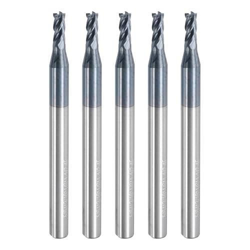 Image of uxcell 5pcs Carbide Square End Mills, 5 /64 inch Dia AlTiN BN Coated 4 Flutes Milling Bit Cutter, for Hardened Steel Cast Iron Alloy Metal, 1 /8 inch Shank 3 /16 inch Cut Length 1-1 /2 inch Long HRC50