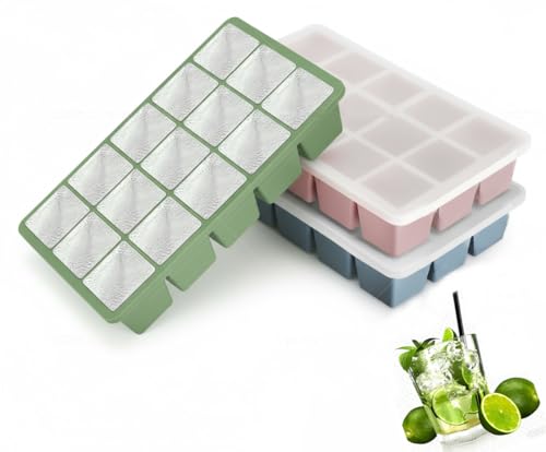 3 Pack Silicone Ice Cube Trays, Easy Release 45 Square Ice Cube Trays for Cocktail Whisky, Stackable Ice Cube Maker for Freezer with Leak-Proof