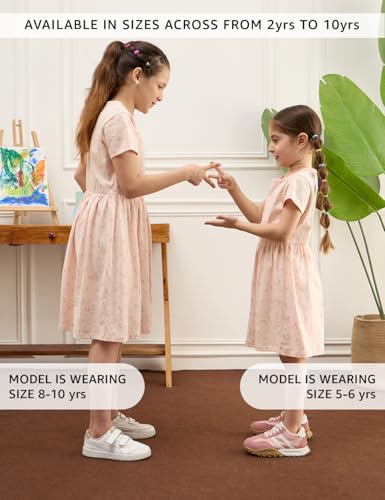 Image of Amazon Brand - Symbol Girls Fit and Flare Printed 100% Cotton Knit Dress | Age 2-10 Years