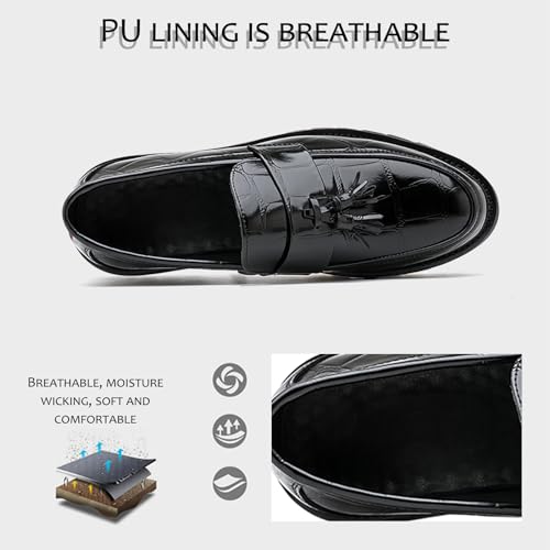 Men's Patent Leather Tassel Penny Loafers Retro Print Non-Slip Lug Sole Slip-On Business Dress Shoes Fashion Party Wedding Work Shoes4