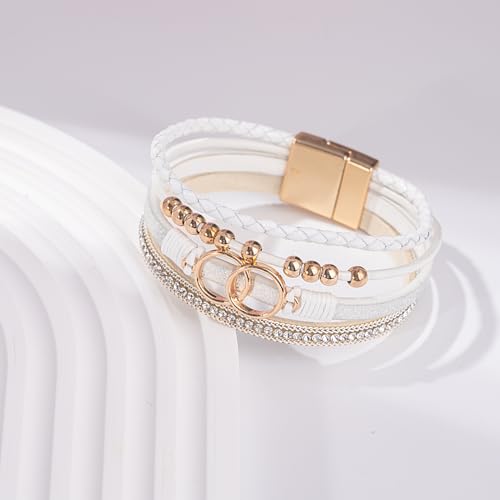 Fancy Shiny Boho Wrap Bracelets Leather Cuff Bangle Gold Beaded Bracelets For Women Stackable Infinity Bracelets Jewelry With Clasp thumb #3