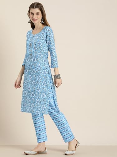 Shiv Textiles Pure Cotton Kurta Set For Women(9002-Sky-M)
