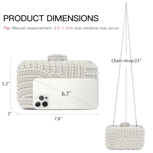 Image of RNIEGA Pearl Crystal Clutch Purse for Women Fashion Elegant Bride Evening Clutch Handbag Crossbody Shoulder Bag with Chain