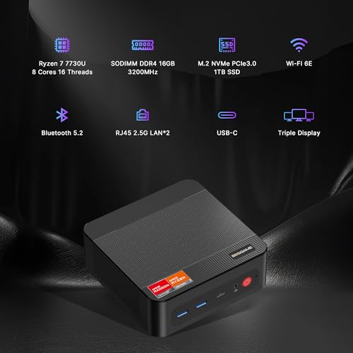 Image of BOSGAME P4 Ultra Linux Mini PC, AMD Ryzen 7 7730U 16GB DDR4, 1TB PCIe SSD, Dual LAN 2.5G & Wi-Fi 6E & BT5.2, 4K Triple Display, Ubuntu Desktop Computers for Office