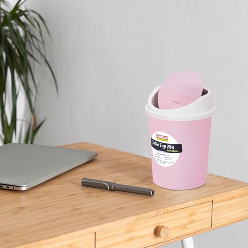 Image of RATAN PLASTICWARE Euro Clean Table Top Small Mini Dustbin with Swing Lid for Study Table, Desk, Kitchen Sink, Car, Kids Room| Compact and Stylish Waste Storage Garbage Bin - 1.5 Litre, Pink