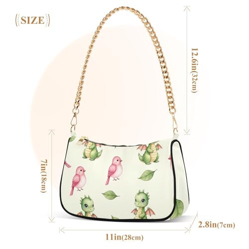 Cute Watercolor Dragons Birds Beige Casual Purse Hobo Women Clutch Handbag Retro Ladies Shoulder Bag Zipper Closure3